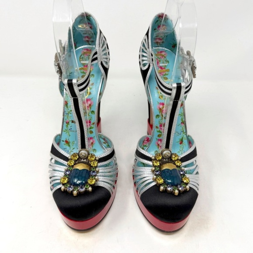 Gucci Mariska Platform Heels Black Runway Sandals 37.5 - Picture 3 of 10